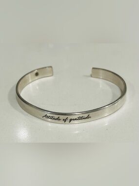 Dogeared Silver Tone Cuff ID Bracelet “Attitude of gratitude”